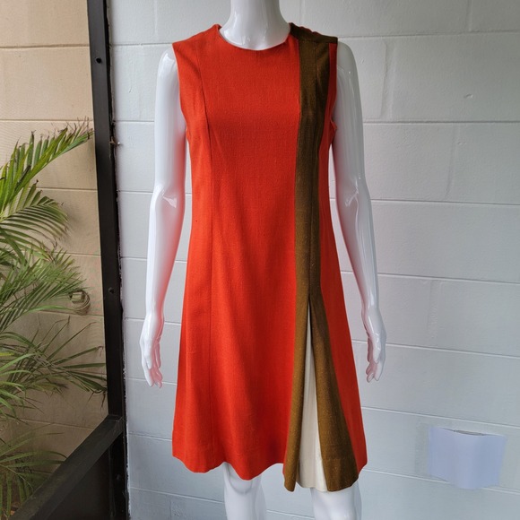 Stacy Ames Dresses & Skirts - Vintage 60s Stacy Ames Dress Orange Brown Cream Women's 8 Mod Retro Shift Union